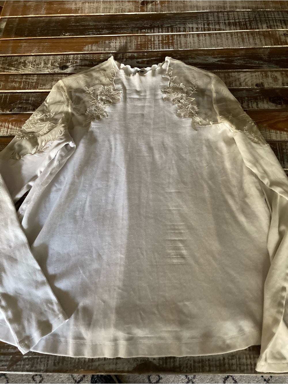 Free People Cream Long Sleeve Lace-Yoke Tee
